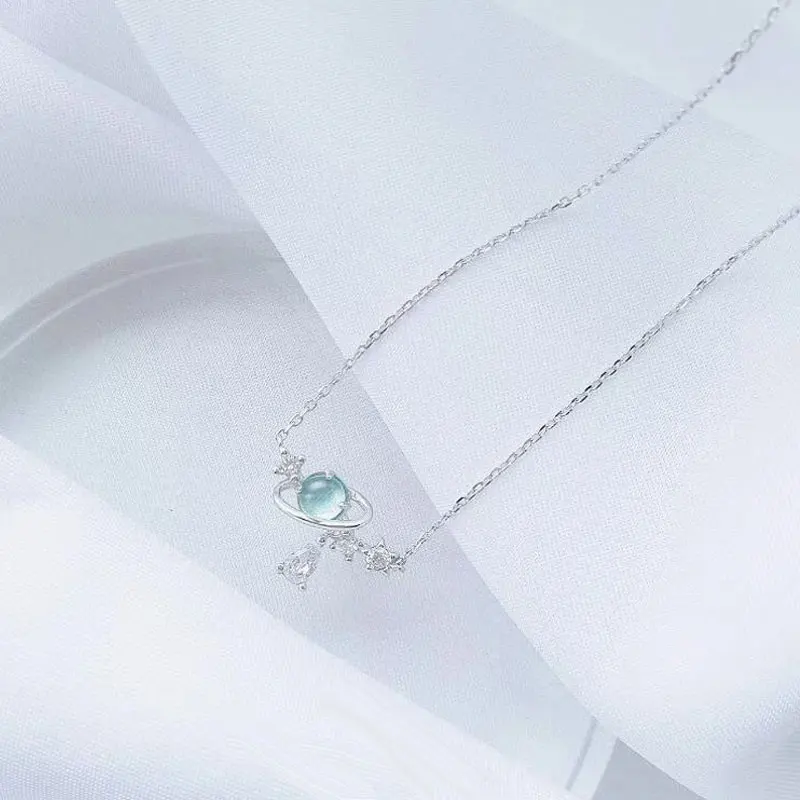 Aurora Water Drop Star Moon Necklace Cute Girl Clavicle Chain Heart Sweet Student Necklace