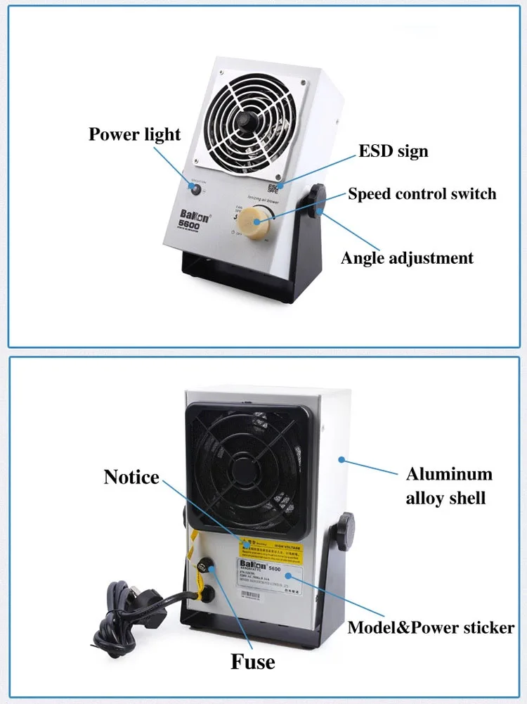 Bakon антистатические Настольный ионизационный вентилятор Ион вентилятор удаление ионов BK5600
