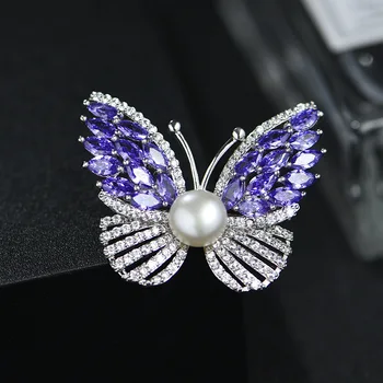 

KingDeng Butterfly Brooch Natural Pearl Zircon Brooch Jewelry Luxury Lapel Pin Trendy Gifts for Women Purple Personalized Bling