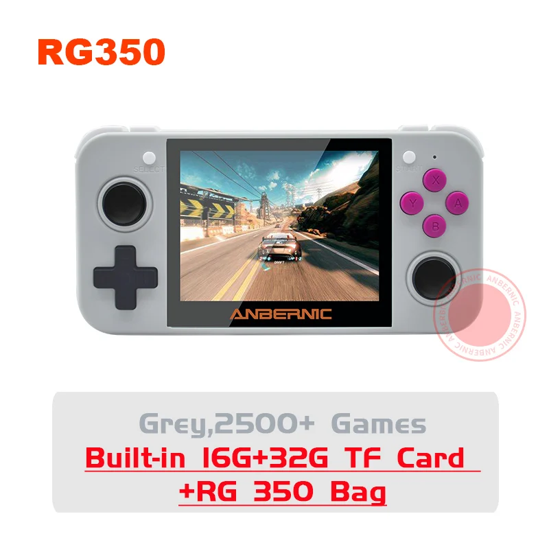 GREY 48G BAG Новая ретро-игра ANBERNIC 350, видеоигры, обновленная игровая консоль ps1, игра 64bit opendingux, 3,5 дюймов, 2500+ игры, RG350, детский подарок, ips - Цвет: GREY 48G BAG