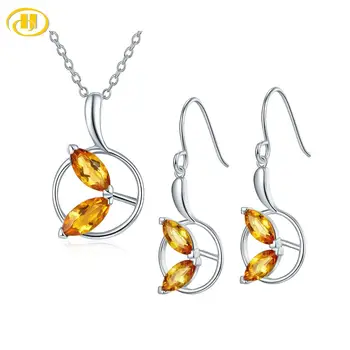 

Hutang Solid 925 Sterling Silver Leaf Jewelry Sets Natural Gemstone Citrine Fine Fashion Stone Jewelry For Women's Gift
