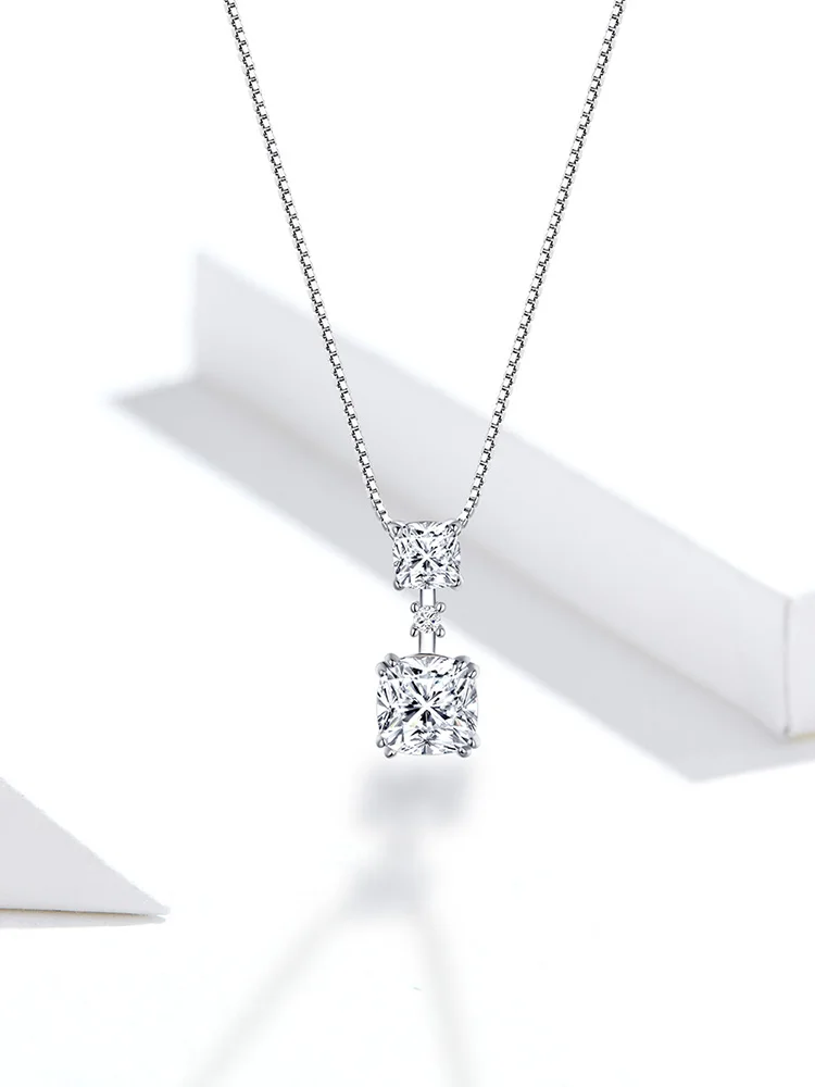 Bamoer, геометрическое серебряное свадебное ожерелье для женщин, Стерлинговое серебро 925, прозрачное, CZ, массивное, для помолвки, ювелирное изделие, подарки BSN074