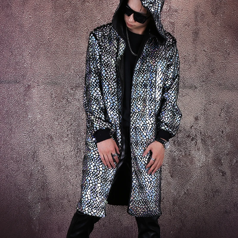 S-6XL! крутой синий цвет атмосферный плащ сценический ночной клуб певец волосы бар костюм аксессуары