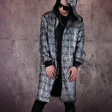 S-6XL! крутой синий цвет атмосферный плащ сценический ночной клуб певец волосы бар костюм аксессуары