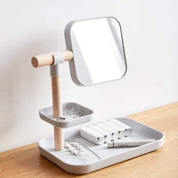 

Beech with mirror cosmetic storage box desktop finishing skin care accessories rack simple home dressing table WJB40220