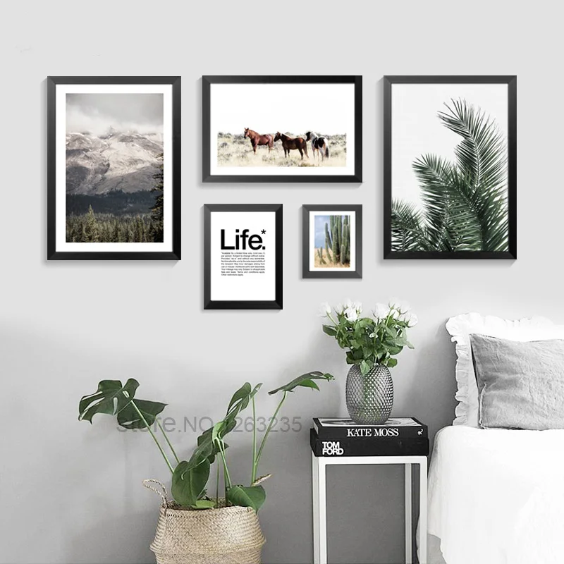 Green Plant Canvas Painting Wall Art Horse Poster Print Quotes Art Poster Minimalist Wall Pictures For Living Room Decoration