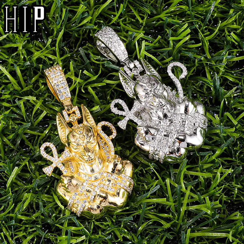 

HIP Hop AAA Iced Out Bling Cubic Zircon Copper Egypt Ankh Cross Anubis Pendants &Necklaces For Men Jewelry With Tennis Chain