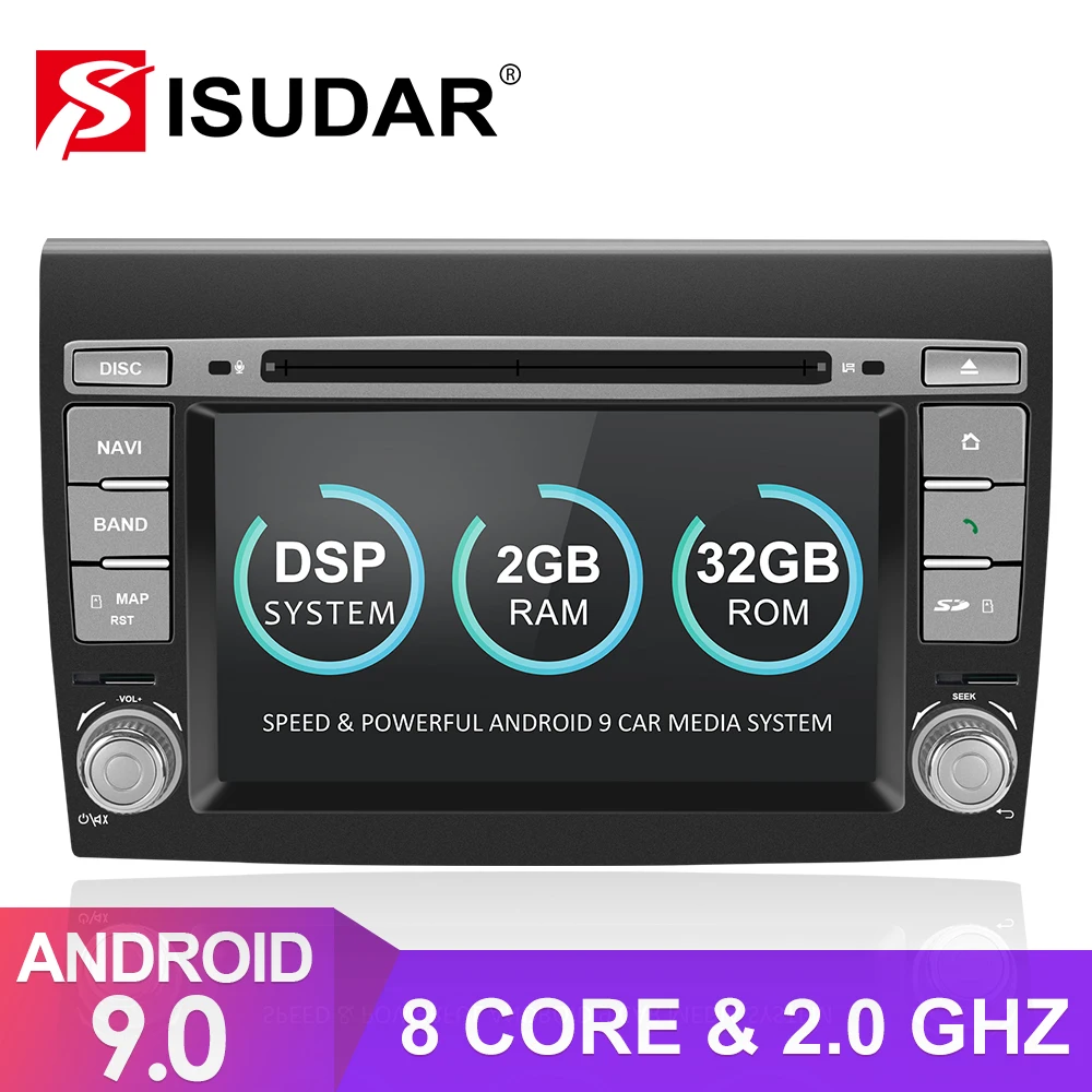  Isudar 2 Din Auto Radio Android 9 Für Fiat/Bravo 2007 2008 2009 2010 2011 2012 Auto Multimedia DVD 