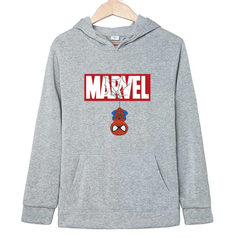 Light gray Зимние мужские Marvel Comics Человек-паук Железный человек толстовки с капюшоном осень Забавный принт Мода супергерой мультфильм уличная куртка - Цвет: Light gray