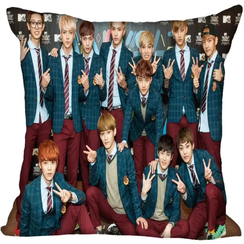 Custom Kpop EXO Printed Square silk Pillowcases 40x40 45x45 50x50 60x60 two Sides Satin Pillowcase Custom Logo - Цвет: 11