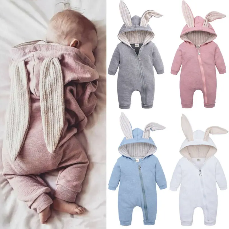 

Infant Baby Boy Girl Long Ears Romper Warm Clothes Autumn Winter Baby Long Sleeve Hooded Jumpsuit Zipper Baby Romper 0-24M