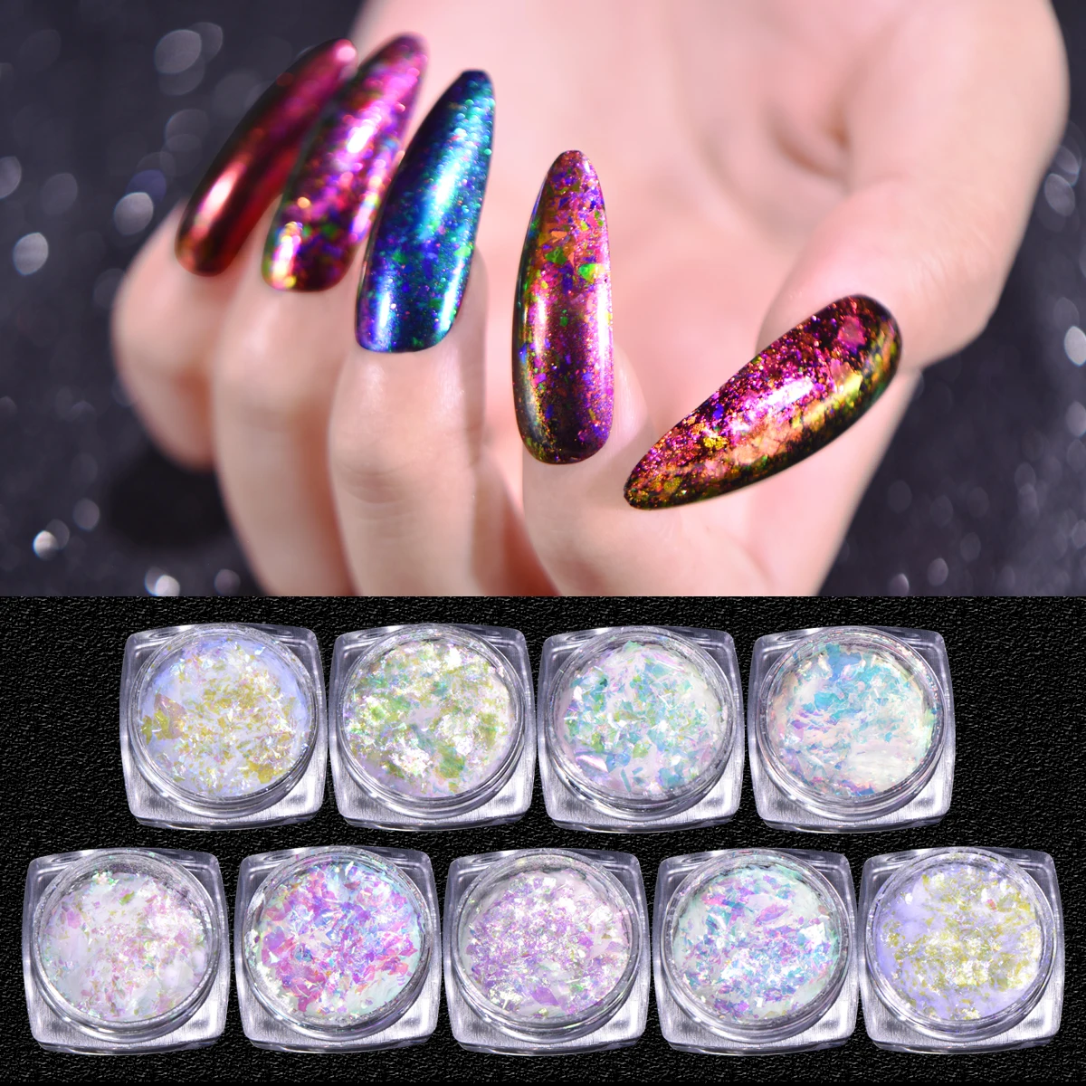 

BEAUTYBIGBANG Chameleon Glitter Nail Flakes Nail Glitter Flakes Sequins Powder Transparent Chrome Pigment Nail Decoration