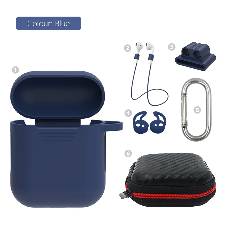 6in1-Blue Мягкий силиконовый чехол 6 шт. Набор для Apple гарнитура для Airpods чехол s для Apple Airpods противоударный чехол для Air Pods защитный чехол - Цвет: 6in1-Blue