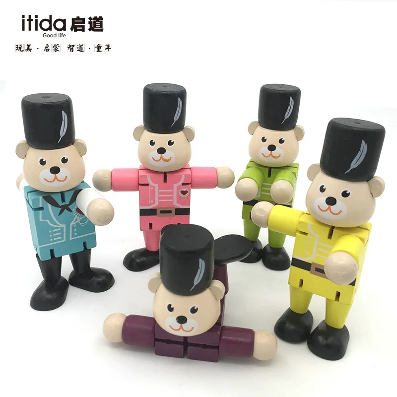 

Creative Transformation Bear Puppet Wooden Educational Toys Children Elastic Joints Activity Doll Wood Robot