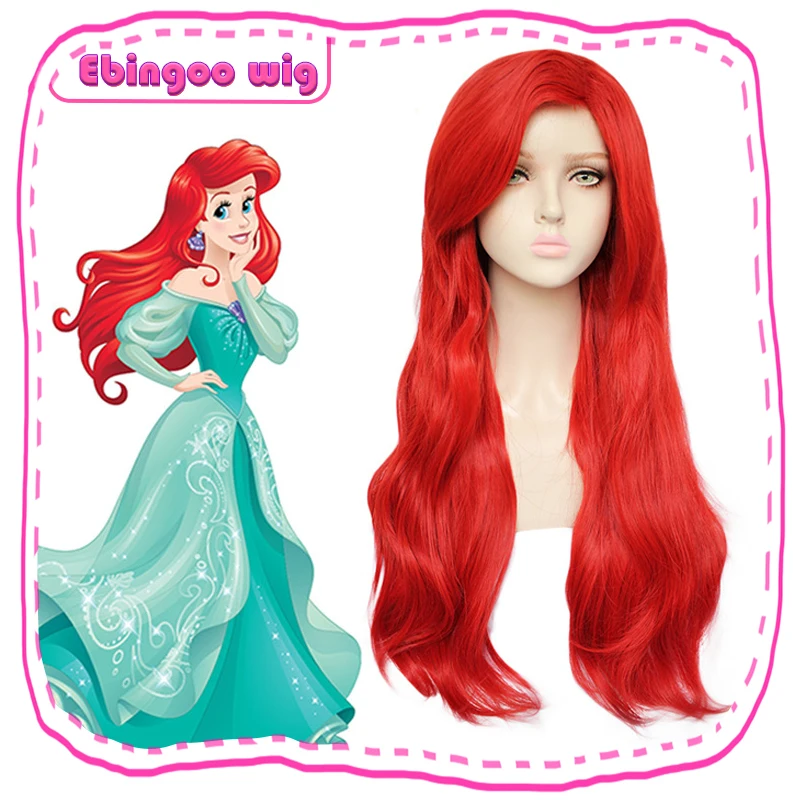 Ariel wig Ebingoo Мерида парик Оранжевый парик Тинкер Белл Принцесса Белль Ариэль парик Рапунцель коричневый красный блонд длинный Синтетический Косплей женский парик - Цвет: Ariel wig