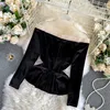 New Autumn Women Gold Velvet Blouse Girl Mesh Patchwork Shirt Spring Long Sleeve Blousas Basic Tops Pullovers Bottomings WZ1268 5