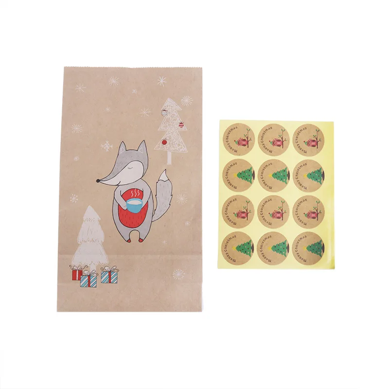 13 шт Рождественский крафт-бумажный пакет noel Fox олень подарочные бумажные наклейки для сумок Новогодняя Упаковка конфет печенья сумки наклейки