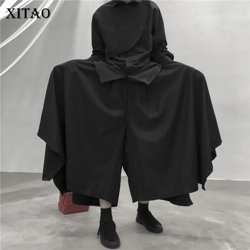 

XITAO Irregular Match All Black Wide Leg Pants Women Clothes 2019 Fashion Korean Elastic Waist Loose Full Pants Autumn WQR1500
