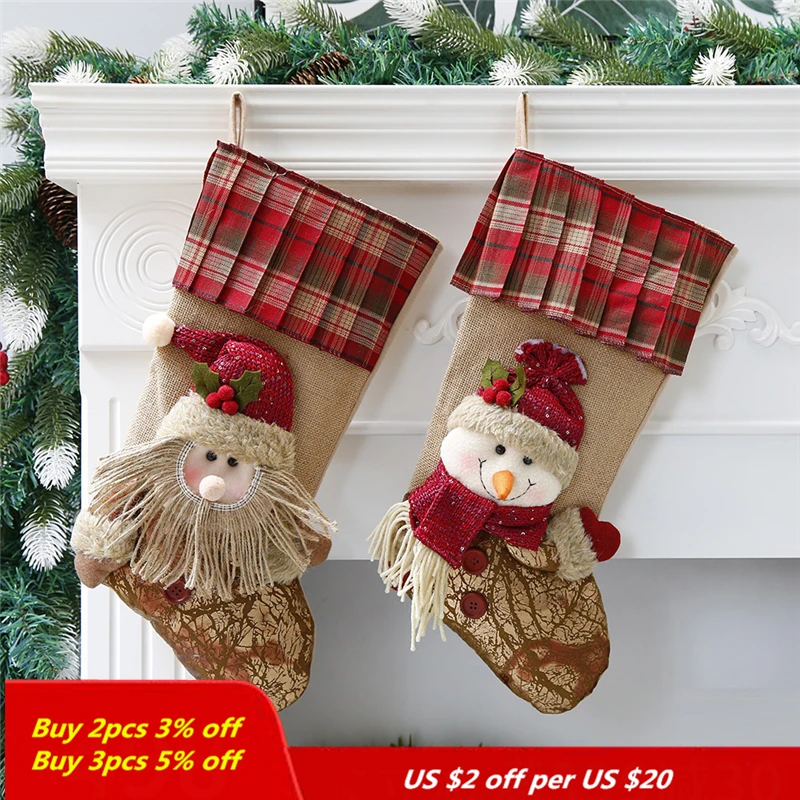 

Bearded Santa Claus Christmas Stockings Snowman Christmas Decorations for Home Large Size High Quality Christmas Gift Bags