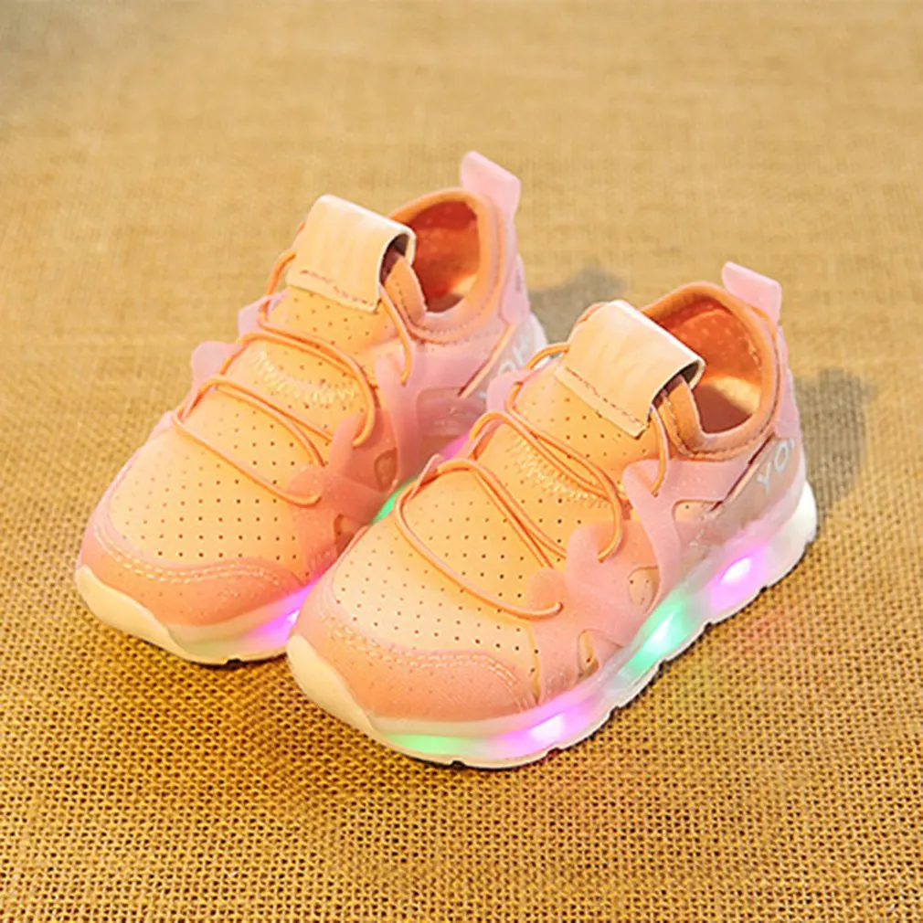 Pink with light 23 Весенняя детская обувь с подсветкой; светильник; детская повседневная сетчатая обувь; кроссовки для мальчиков и девочек; светящаяся обувь; размеры 21-25 - Цвет: Pink with light 23