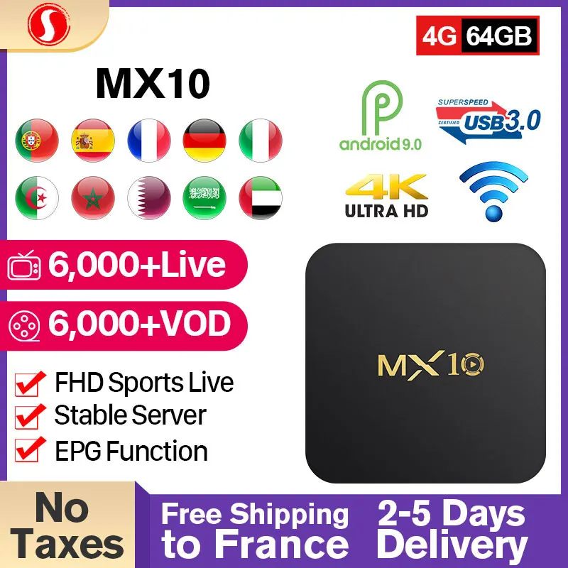Франция IPTV SANSAT 1 год IPTV арабский MX10 Android 9,0 4+ 64G Full HD Live французский Италия Великобритания, Португалия IPTV подписка SANSAT