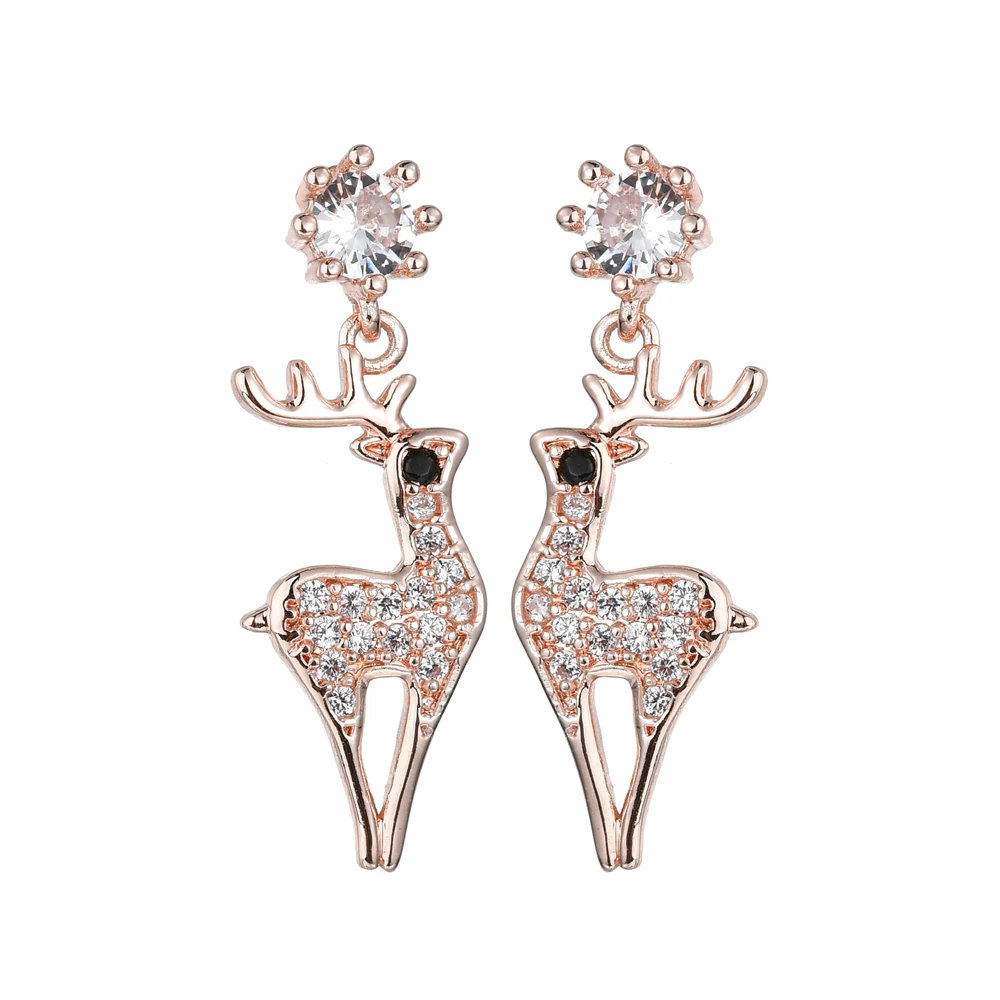Кубический цирконий Милу олень имитация жемчуга Шарм розовый кристалл глаза медное покрытие лося Sika олени гвоздики серьги