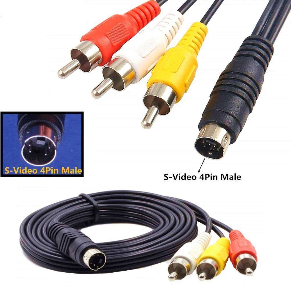 1Pc 5Ft 4 Pin S-Video Maschio A 3 Rca Maschio Av Audio Video Adattatore Cavo Dvd Pc Tv