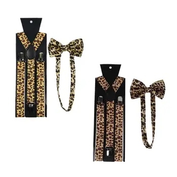 

Unisex Suspender Bow Tie Set Wide Leopard Print Adjustable 3 Clip-On Y-Back Belt