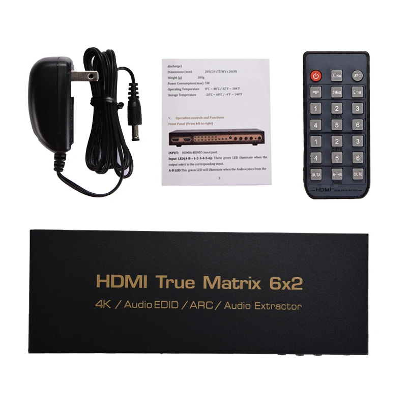 4K x 2K HDMI 6x2 3D телевидение с высоким разрешением, HD правильная Матрица HDMI переключатель сплиттер экстрактор подключен поддержка 3,5 мм 6 в 2 Выход HDMI аудио экстрактор