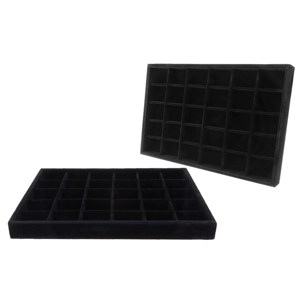 2Pcs Velvet Bracelet Bangle Watch Jewelry Display Stand Tray Black Velvet, large storage capacity, 35*24*3cm