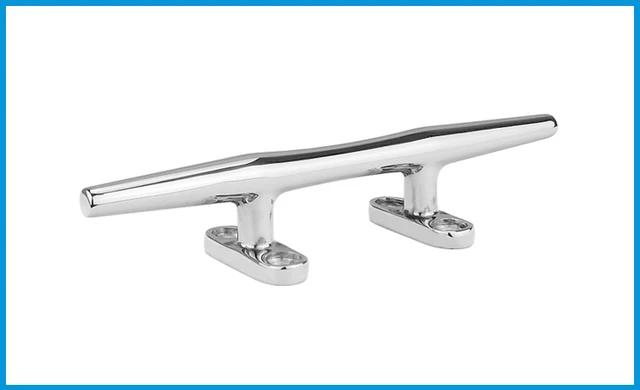 Highly polished stainless-steel cleat with an open base is one of the most popular cleats found on most boats