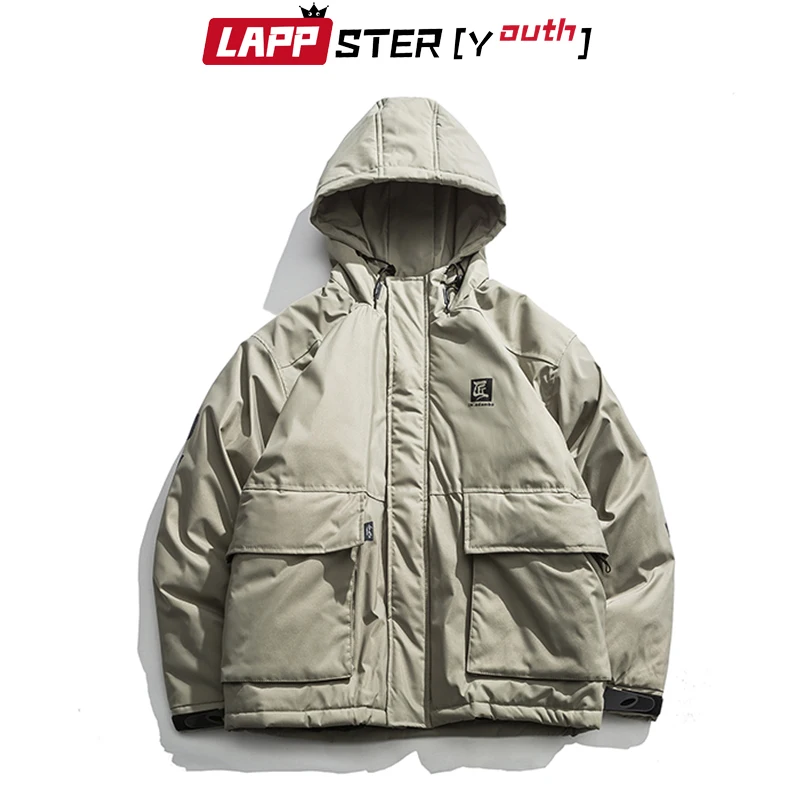 LAPPSTER-Youth Мужская Зимняя парка в китайском стиле с принтом,, хип-хоп зимние куртки, пальто, корейская мода, повседневная черная ветровка