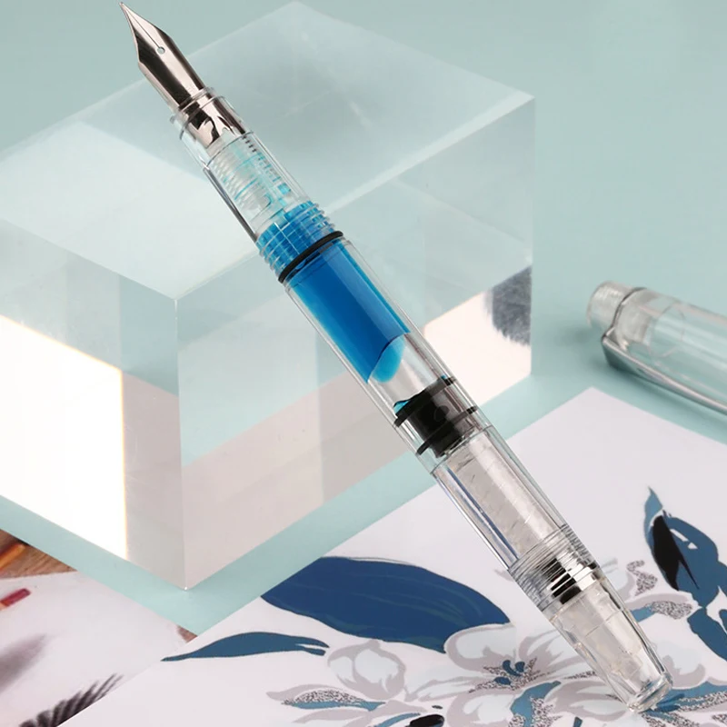 

Transparent Piston Fountain Pen Clear Ink EF F Nib Extra Fine Large Capacity for Office Writing QP2