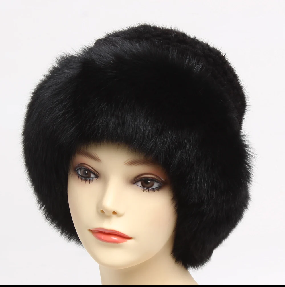 Winter Knitted Real Mink Fur Hats Luxury Natural Real Fox Fur Cap Ladies Winter Warm Fluffy Casual Natural Genuine Fur Hats