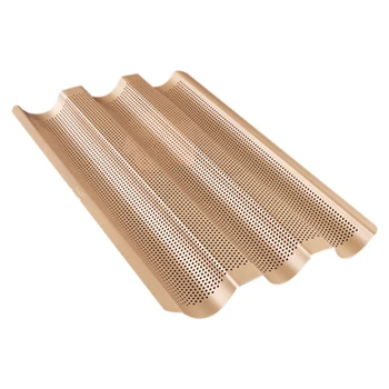 

Practical Boutique Baguette Pan Set 3 Slots Baguette Mold French Bread Baking Tray Perforated DIY Home Oven Loaf Kitchen Wave Pa