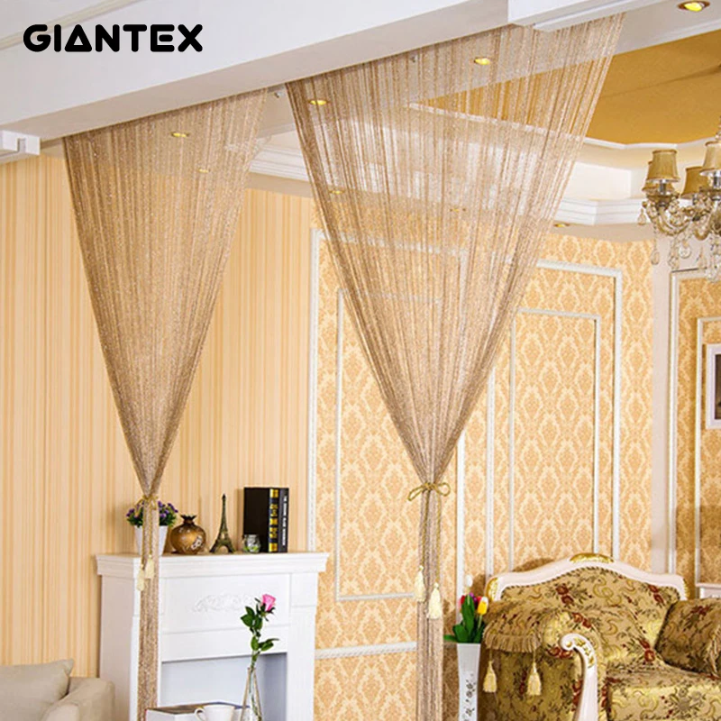 

2.9x2.9m Shiny Tassel Flash Silver Line String Curtain Window Door Divider Sheer Curtains Valance Home Decoration U0978