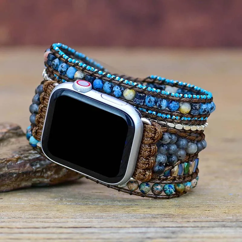 Natural Stone Apple Watch Band BOHO Wax Rope Emperor Stone 5 Wrap Apple Watch Strap Wholesale&Dropshipping