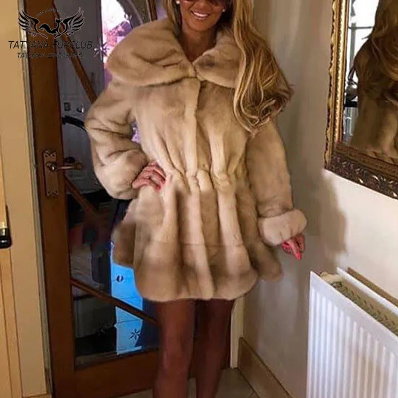 

2020 New Real Mink Fur Coat Natural Full Pelt Genuine Mink Fur Jackets 80cm Long Fashion Luxury Skirt Bottom Fur Overcoats Women