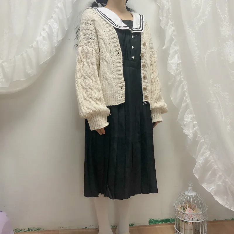 Sweet Japanese Autumn Cardigan Sweater Loose Women Jumper Jacket Long Sleeve Single-breasted V-neck Knit Coat for women