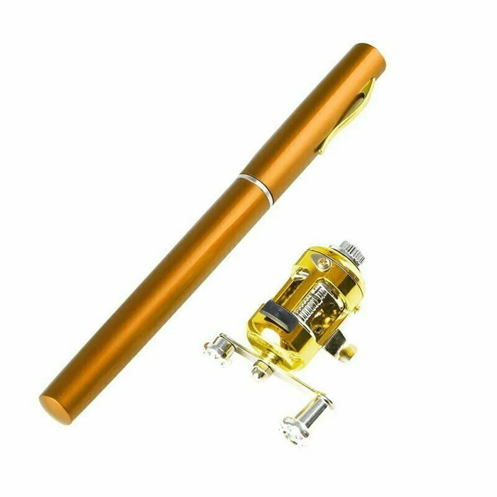 Portable Pocket Telescopic Mini Fishing Rod Pole Pen Shape Folded Fishing Rod With Reel Wheel For Outdoor River Lake Fishing