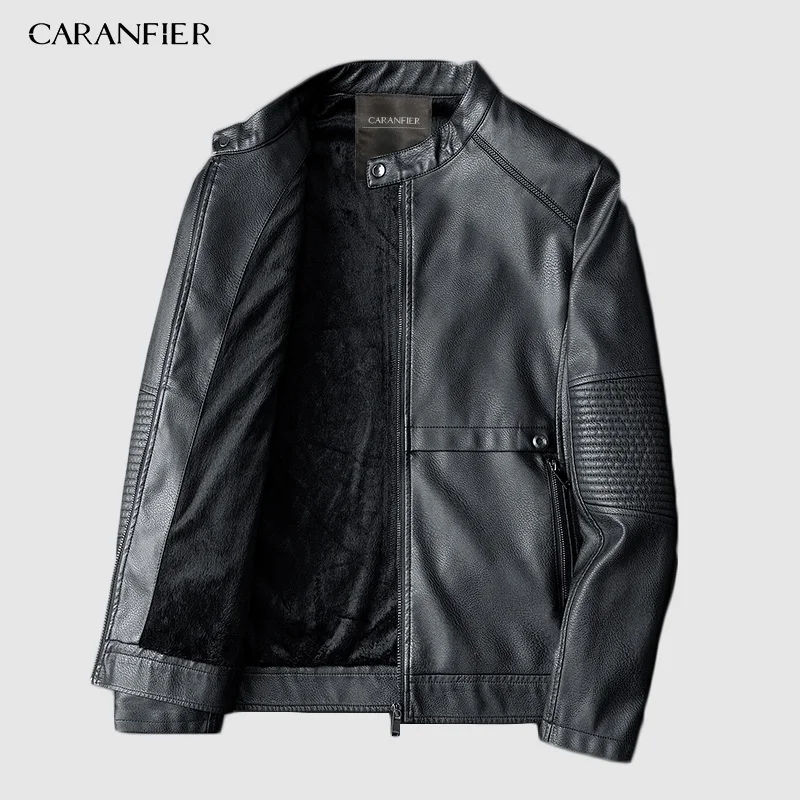 CARANFIER Мужская замшевая куртка модная Осенняя мотоциклетная искусственная кожа мужские зимние куртки-бомберы Верхняя одежда Пальто из искусственной кожи