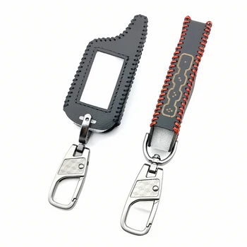 

Two Way LCD Remote Fob Leather Key Chain Case Cover For Scher-Khan Logic A B Russian Version 2 Way Car Alarm System