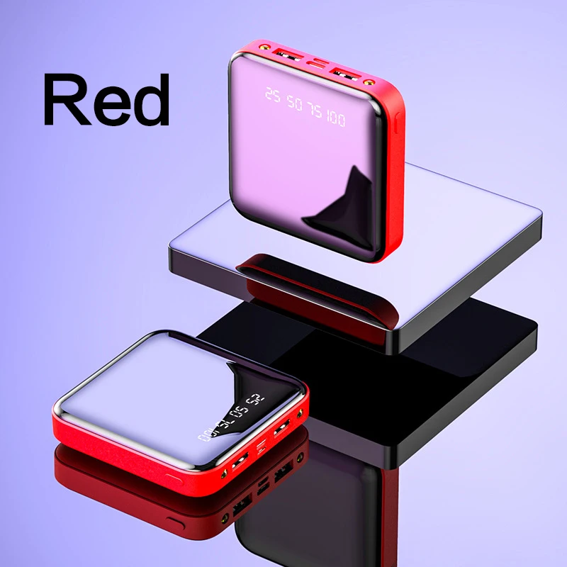 Мини-Внешний аккумулятор с зеркальным экраном, 20000 мА/ч, портативный внешний аккумулятор с двумя usb-портами, внешний аккумулятор с светодиодный фонариком, повербанк для смартфонов - Цвет: Red