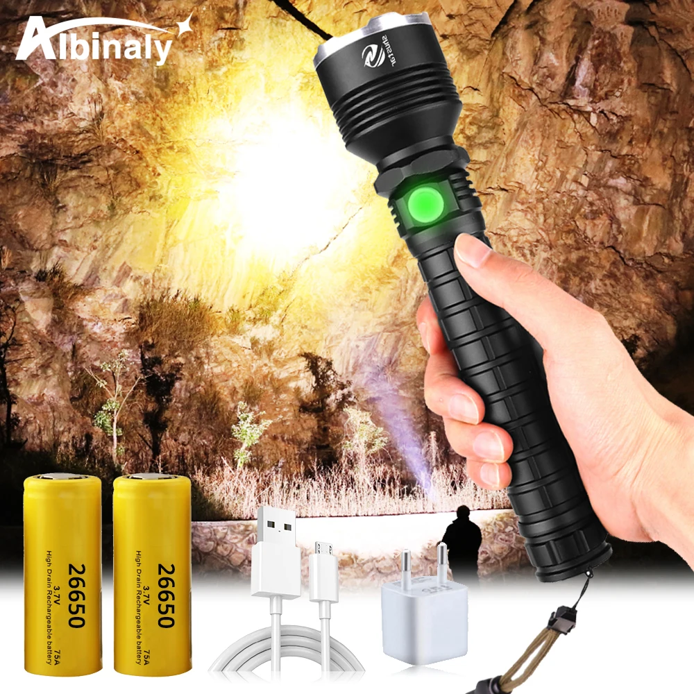 

Powerful XHP70.2 LED Flashlight Zoomable 3 lighting modes waterproof Tactics LED Torch Used for hunting, adventure, etc.