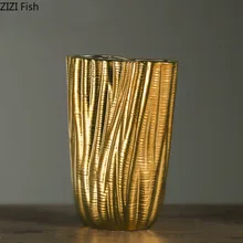 Керамическая ваза, украшение для дома, Золотой Полосатый цветочный горшок, Цветочная вставка, украшение для дома в скандинавском стиле, современные аксессуары