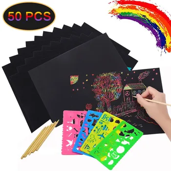 

Rainbow Scratch Paper Note with Wooden Stylus Early Educational Learning Creative Drawing Toys for Children DIY + Pens and Mode