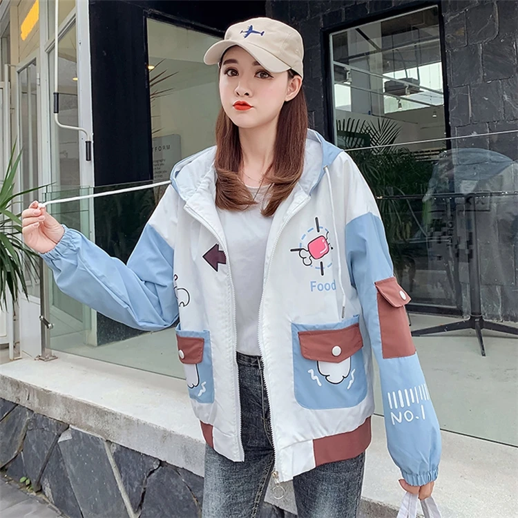Merry Pretty Женская Базовая куртка с мультяшным принтом Harajuku зимняя верхняя одежда с длинным рукавом и карманами с капюшоном на молнии