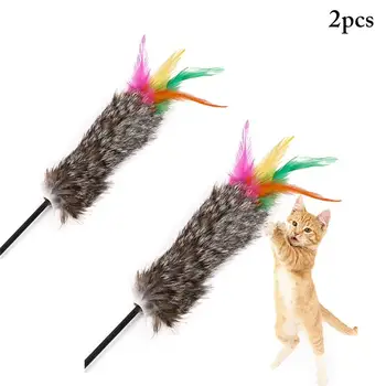 

2PCS Cat Interactive Toy Cat Feather Teaser Colorful Teaser Wand Pet Play Toy for Kitten Funny pet Supplies dropshipping 35