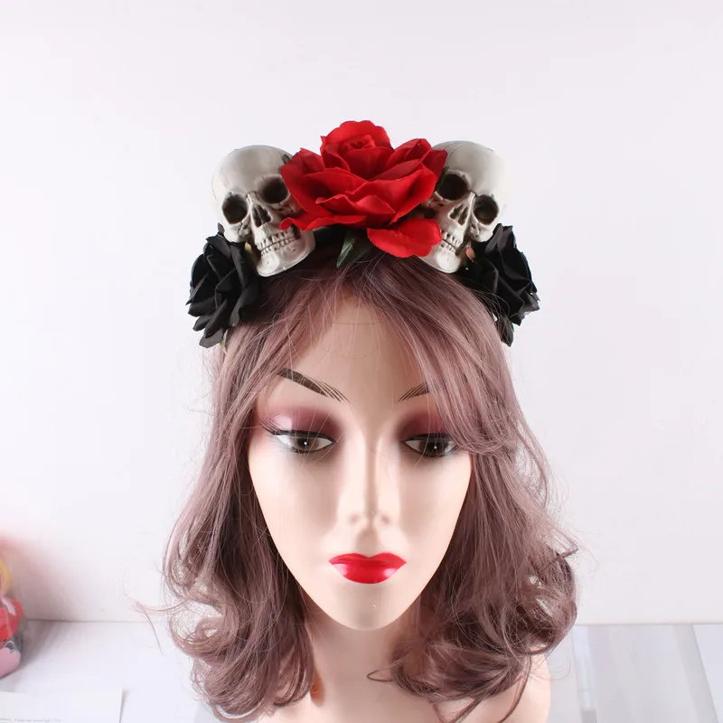 

New Style Europe And America Top Grade Artificial Rose Head Buckle Halloween Hair Bands Makeup Ball Party Skeleton Headdress