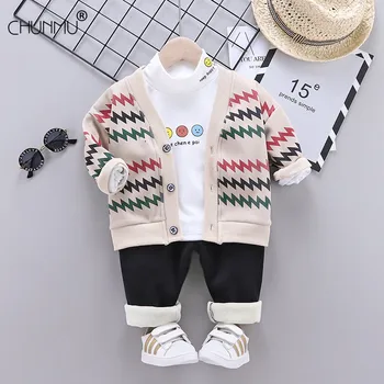 

Winter Kid Boy Girl Custumes For Boy Girl Clothing Set Long Sleeve Cardigan+T-shirt+Pant 3pcs Baby Boys Set Infant Kid Clothes
